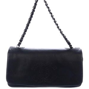 ❌ sold ❌ Chanel Lambskin Black east west Studded Flap Bag